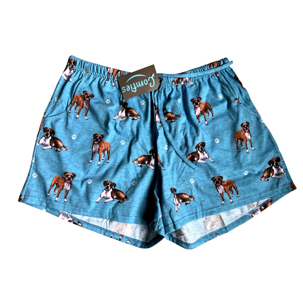 Comfies Boxer Dog Print Pajama Shorts Blue Heathered XL New